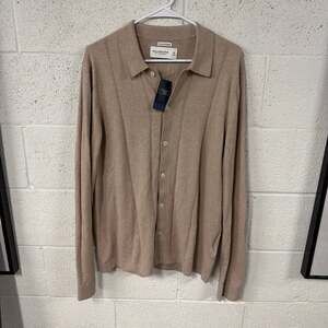 Abercrombie & Fitch Men's Soft A&F Cotton Cashmere Full-Button Polo Sweater